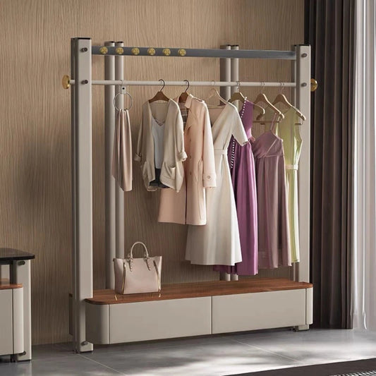 Aihm-Lon Luxurious Clothes Rack with Solid Wood Storage Panel 59’’