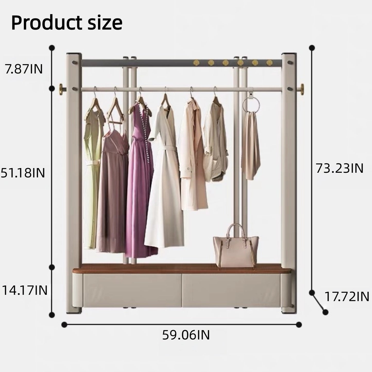 Aihm-Lon Luxurious Clothes Rack with Solid Wood Storage Panel 59’’