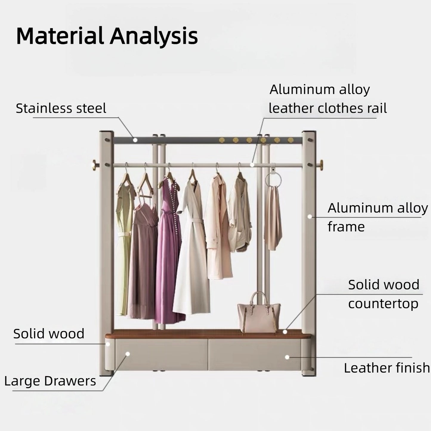 Aihm-Lon Luxurious Clothes Rack with Solid Wood Storage Panel 59’’