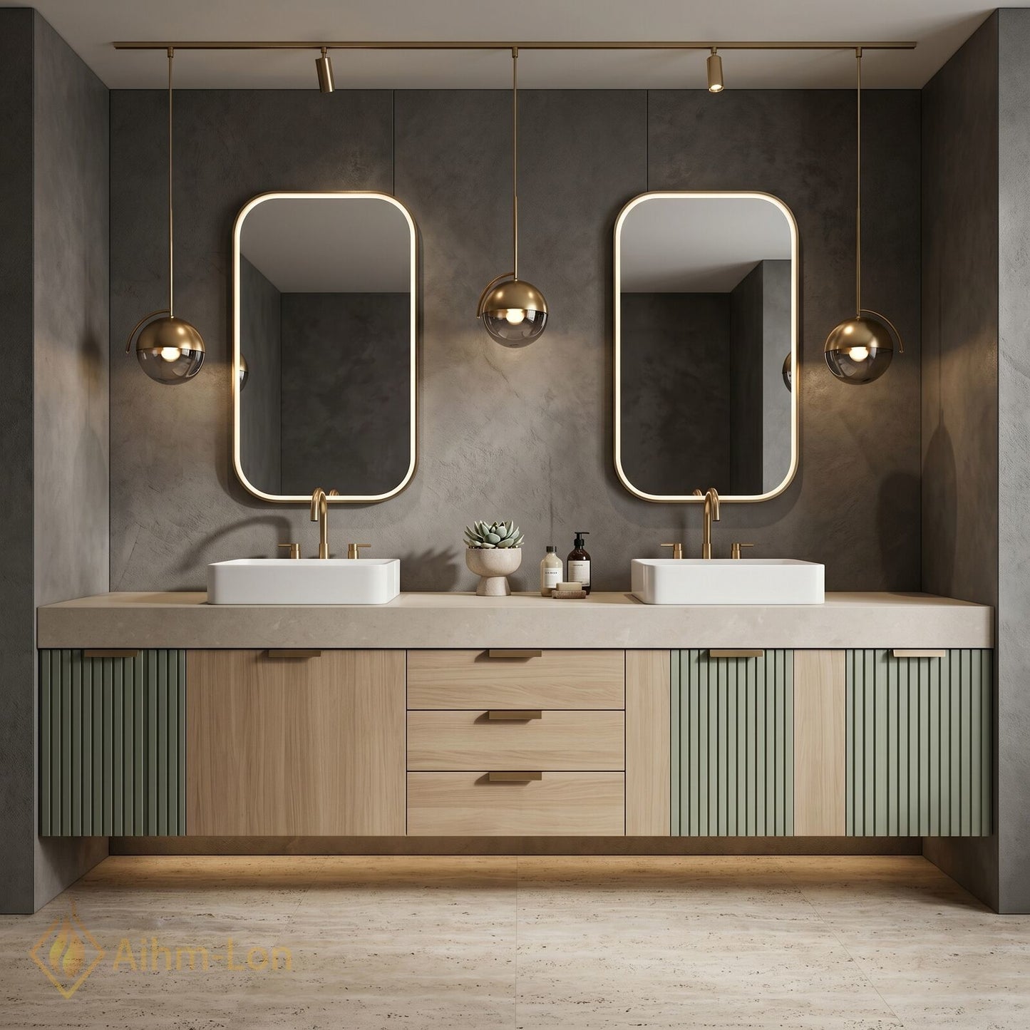 76"-96'' Bathroom Vanity with Sink Slim Fluted Panels Soft Oak Finish Double