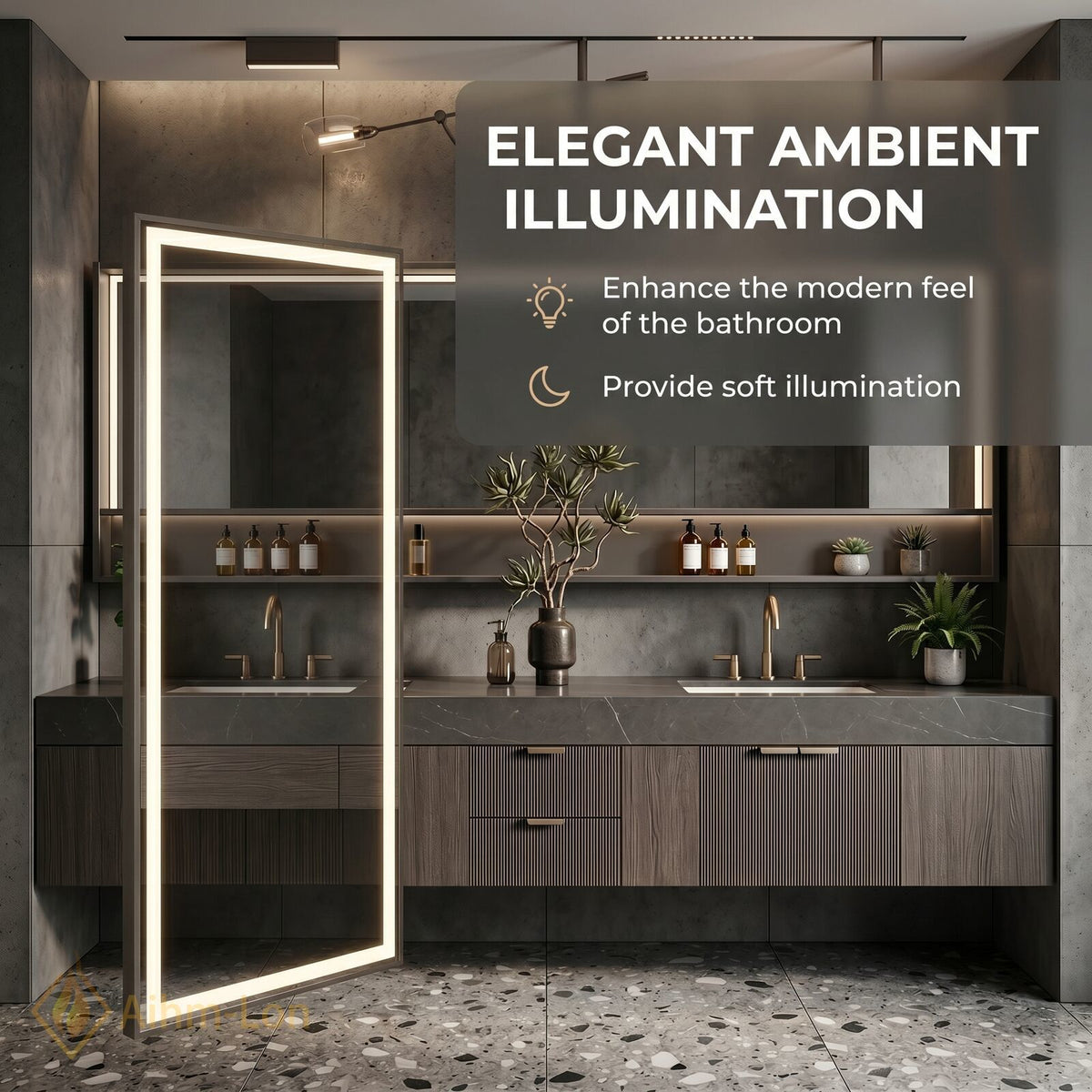 72''-96'' Bathroom Vanity with Sink Vertical Slatted Front Dark Stone Texture Top
