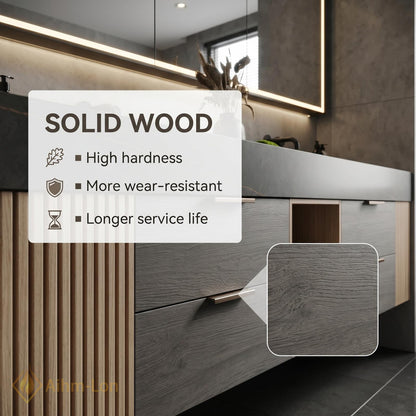 60''-96'' Bathroom Vanity with Sink Modern Floating Dark Stone Finish Slatted Side