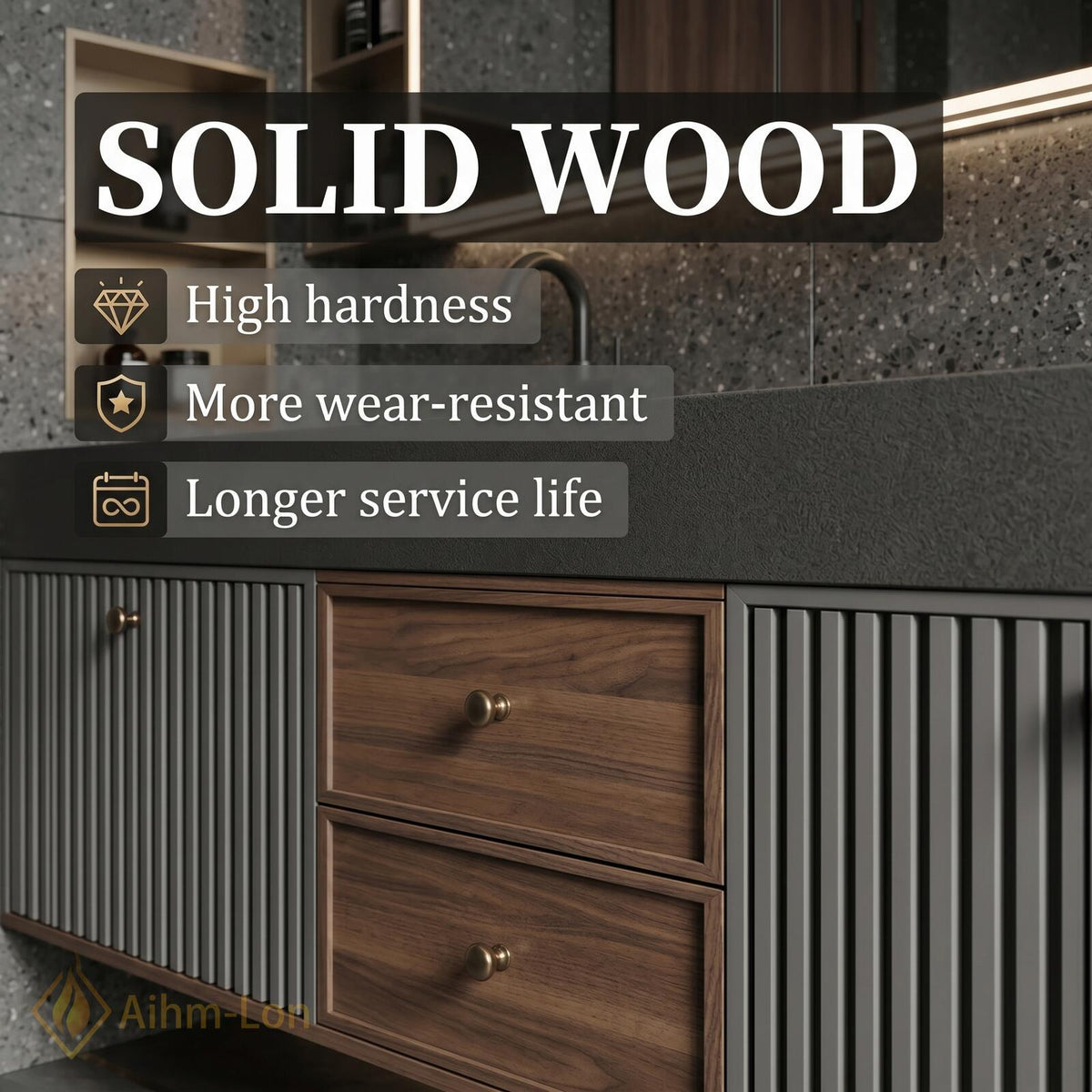 60''-96'' Double Bathroom Vanity with Sink Modern Floating Dark Walnut Slatted Panel