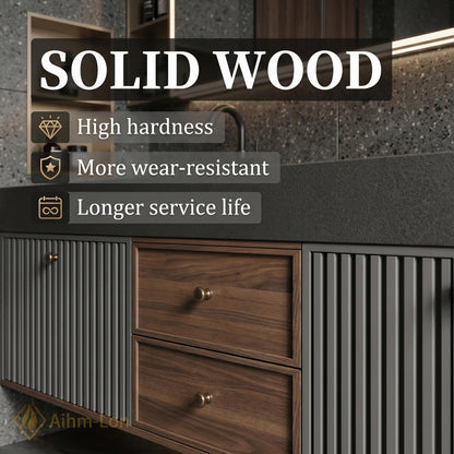 60''-96'' Double Bathroom Vanity with Sink Modern Floating Dark Walnut Slatted Panel