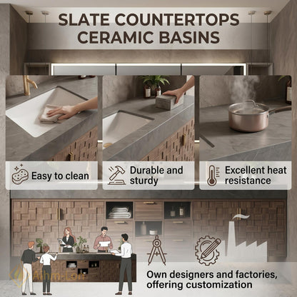 60''-96'' Bathroom Vanity with Sink Modular Block Front Grey Stone Top Central