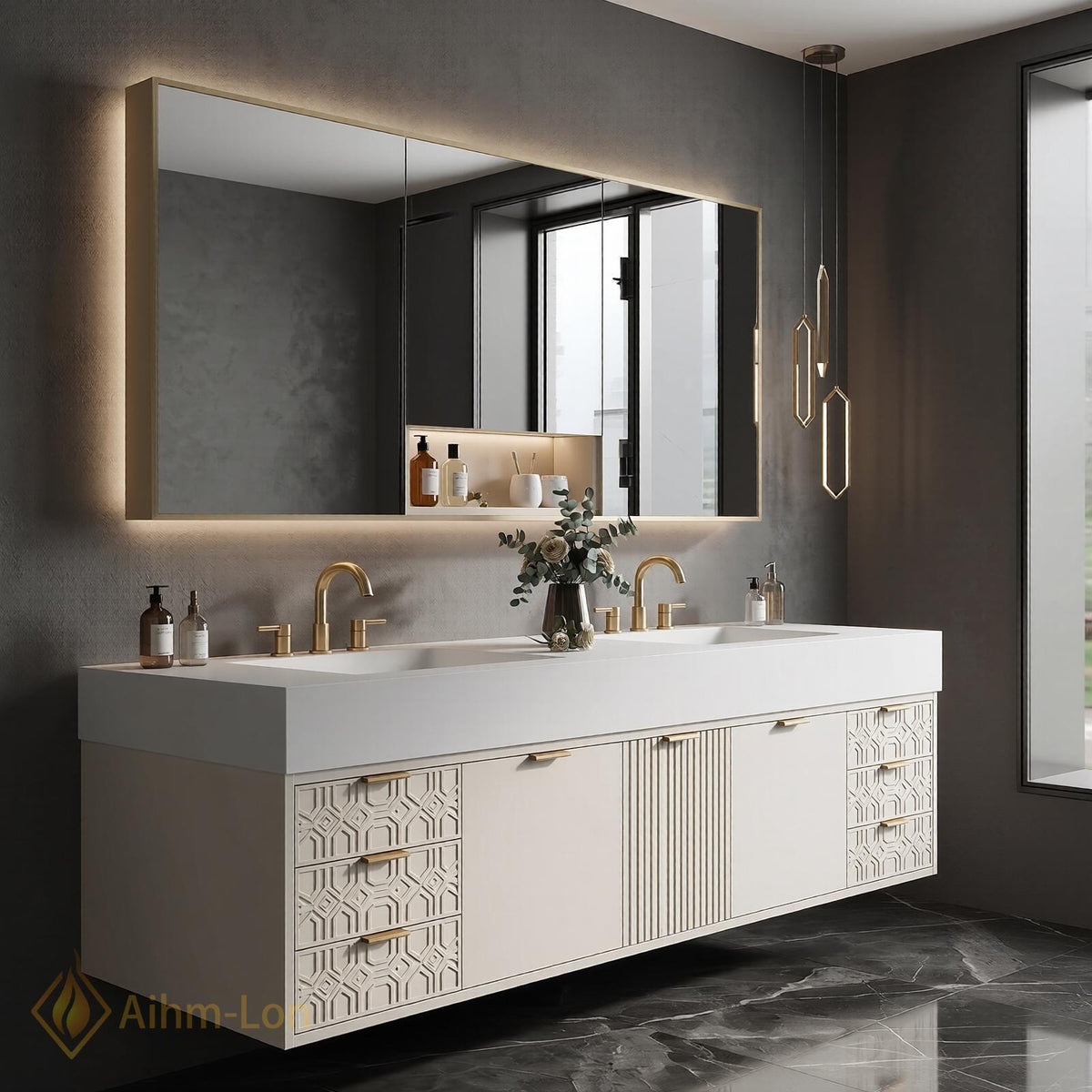 60''-96'' Double Bathroom Vanity with Sink Modern Floating Integrated Mirror Spacious Storage