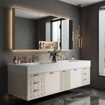 60''-96'' Double Bathroom Vanity with Sink Modern Floating Integrated Mirror Spacious Storage