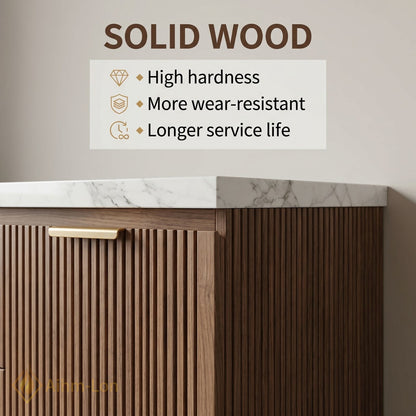 72''-96'' Double Bathroom Vanity with Sink Vertical Ribbed Panels Warm Wood Finish