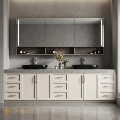 60''-96'' Double Bathroom Vanity with Sink Modern Stone-Look Floating Wall-Mounted Spacious Frame