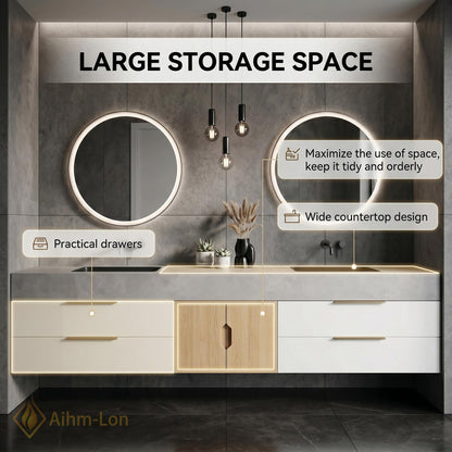 60''-96'' Double Bathroom Vanity with Sink Wood Floating Surface Panel Open Drawers