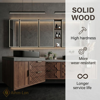 60''-96'' Double Bathroom Vanity with Sink Carved Lattice Drawers Dark Wood Wide Storage