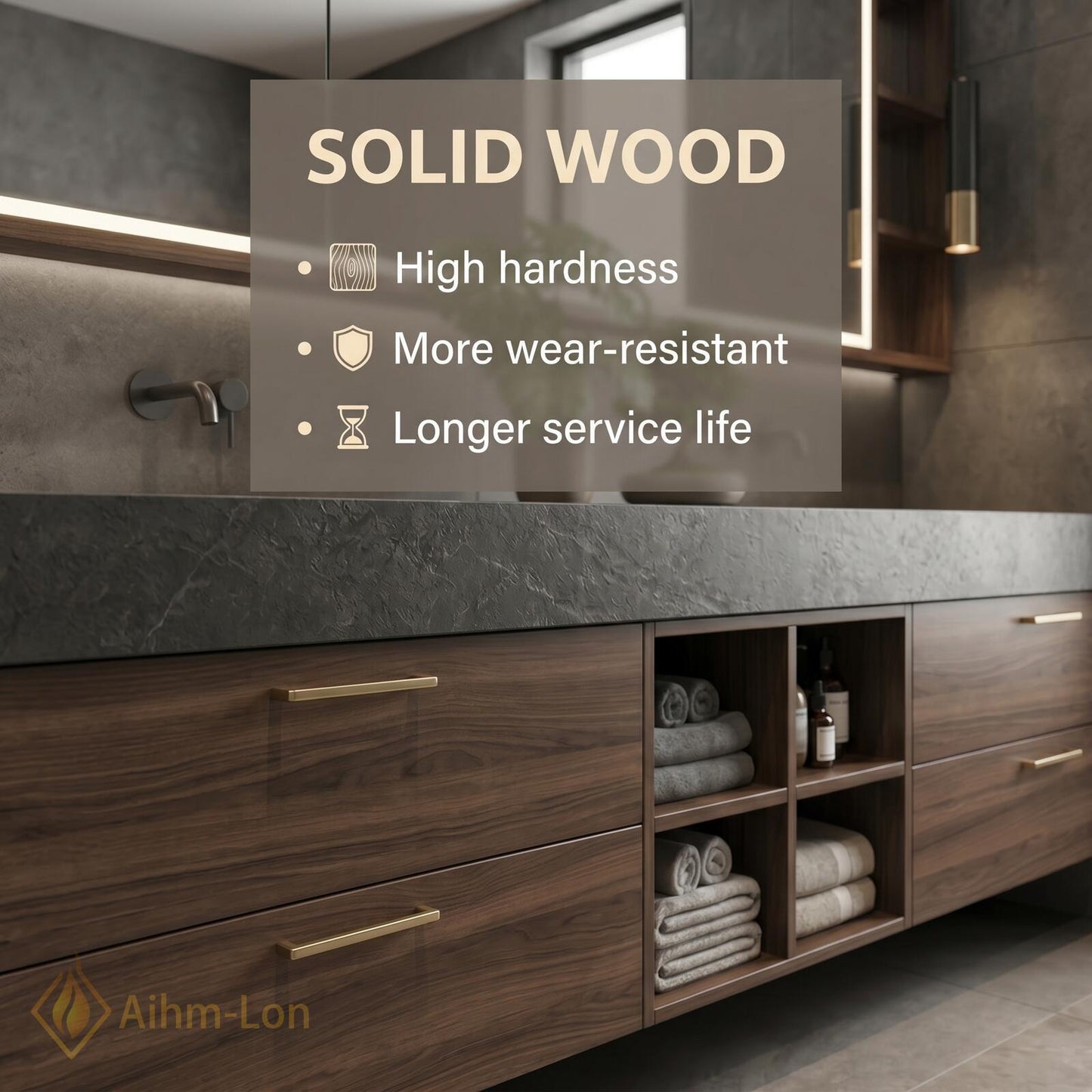 60''-96'' Double Bathroom Vanity with Sink Elegant Dark Walnut Open Shelf Organization