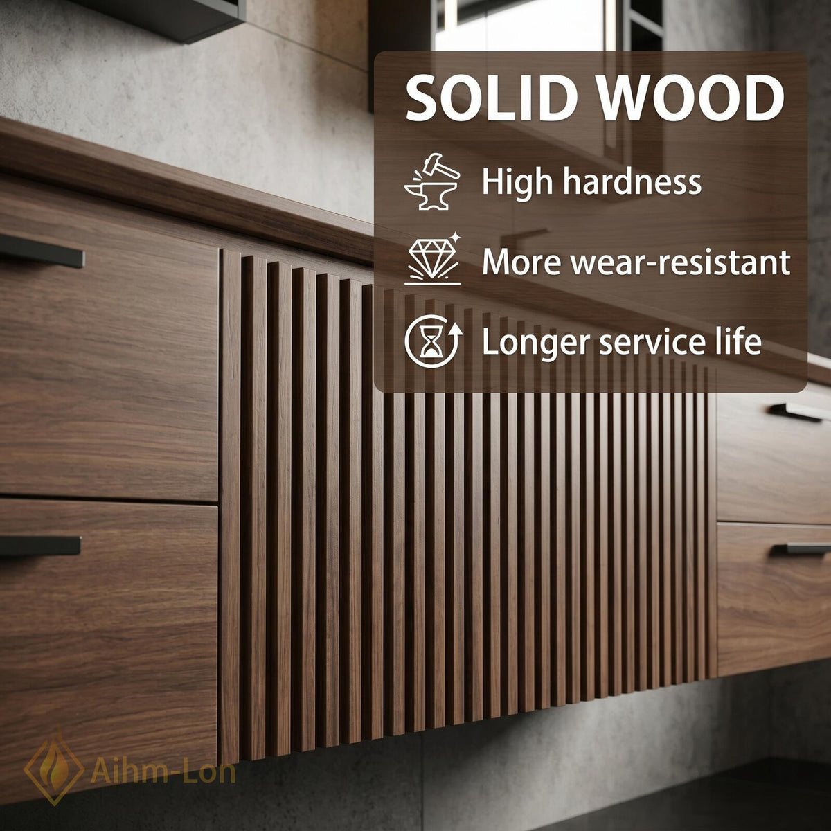 60''-96'' Bathroom Vanity with Sink Floating Dark Walnut Finish Vented Slatted Panel