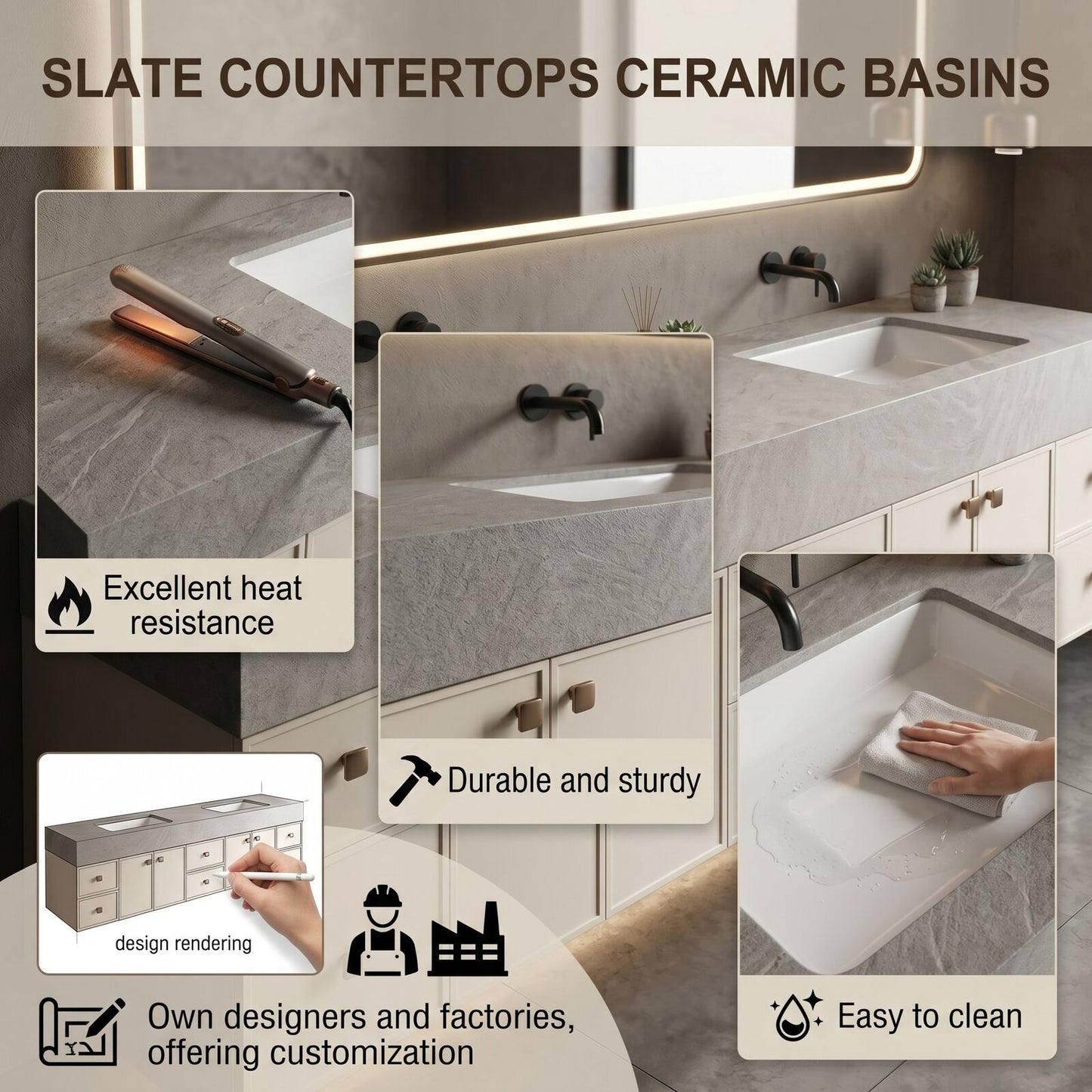 78''-96'' Floating Bathroom Vanity with Sink Stone-Like Top Wide Storage Open Drawers Cabinet