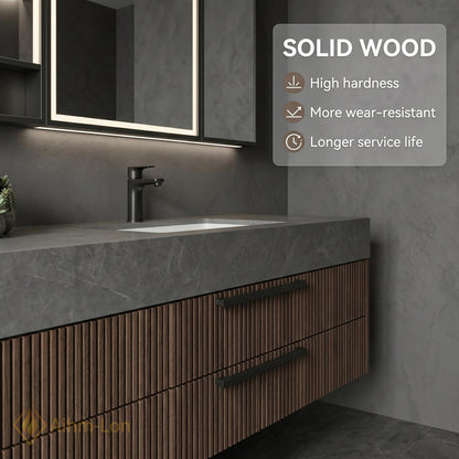 60''-96'' Double Bathroom Vanity with Sink Modern Floating Grey Stone Slatted Drawer