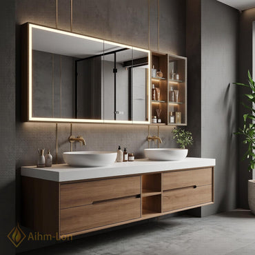 60''-96'' Double Bathroom Vanity with Sink Floating Sleek Wall Mounted Frame Warm