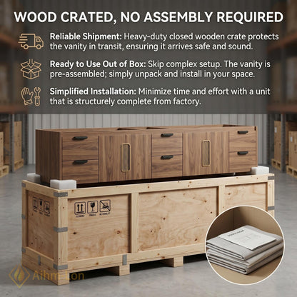 60''-96'' Double Bathroom Vanity with Sink Floating Warm Walnut Grain Mesh Details