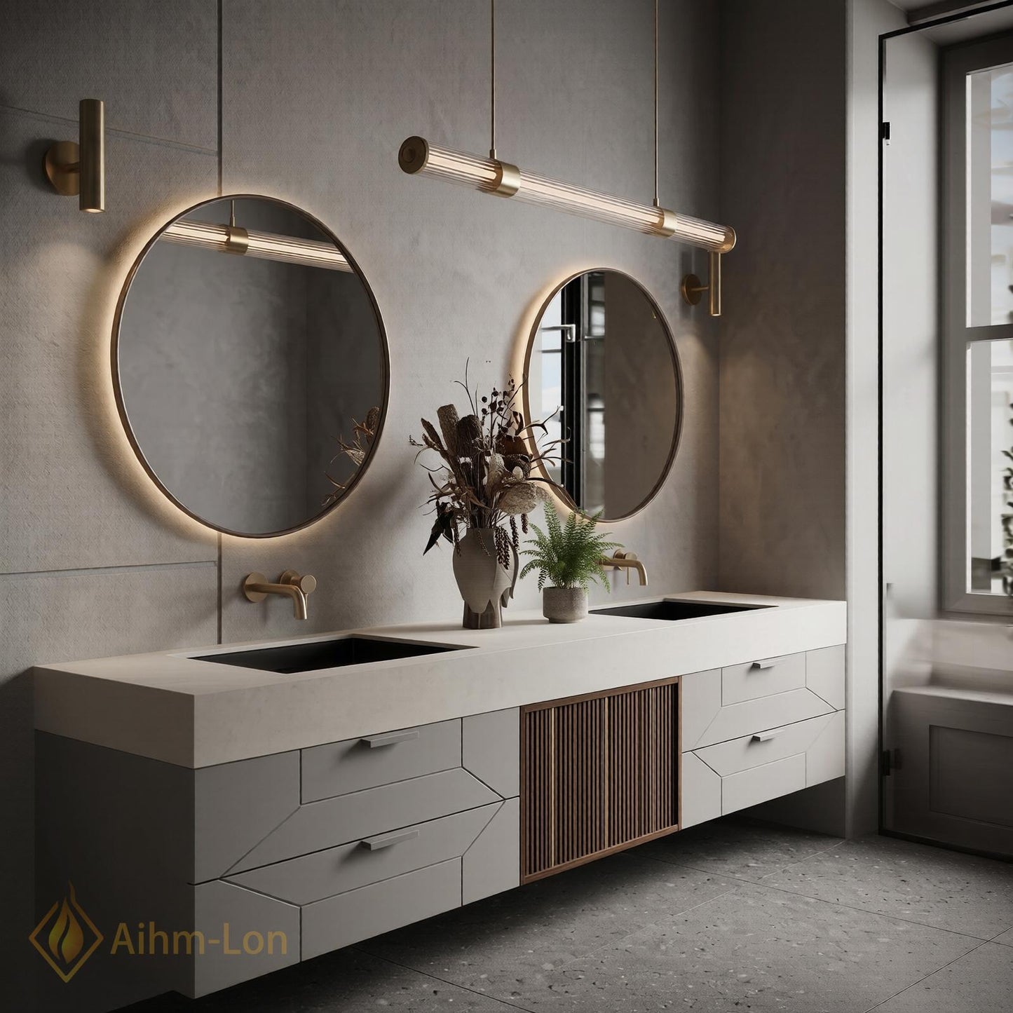 60''-96'' Double Bathroom Vanity with Sink Wood Modern Floating Drawers Slatted-Panel