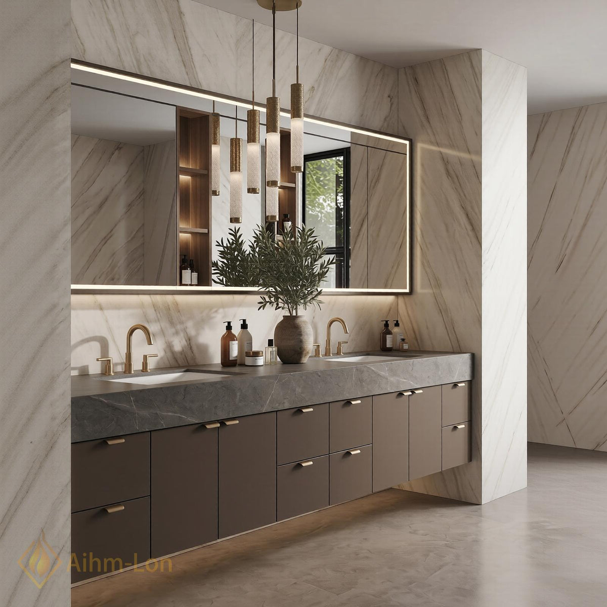 60''-96'' Double Bathroom Vanity with Sink Dark Grey Finish Sleek Bathroom Spaces