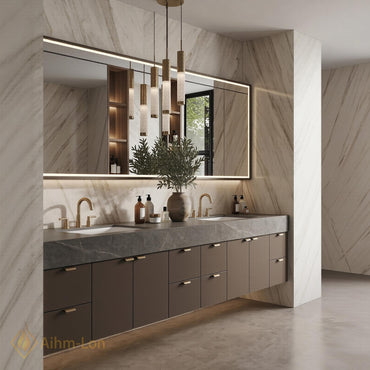 60''-96'' Double Bathroom Vanity with Sink Dark Grey Finish Sleek Bathroom Spaces