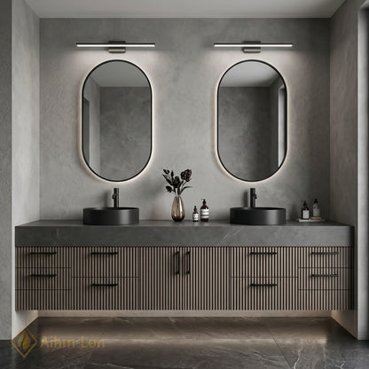 76''-96'' Double Bathroom Vanity with Sink Dark Walnut Slatted Panel Dual Sink