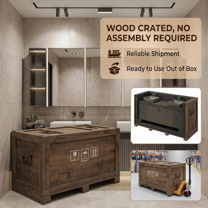 60''-96'' Double Bathroom Vanity with Sink Modern Floating Charcoal Matte Slatted Front Panel
