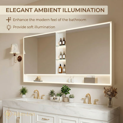 72''-96'' Double Bathroom Vanity with Sink White Shaker Panel Doors Marble Textured