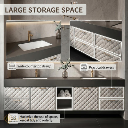 70''-96'' Bathroom Vanity with Sink Modern Floating Quilted Diamond Doors Soft Finish
