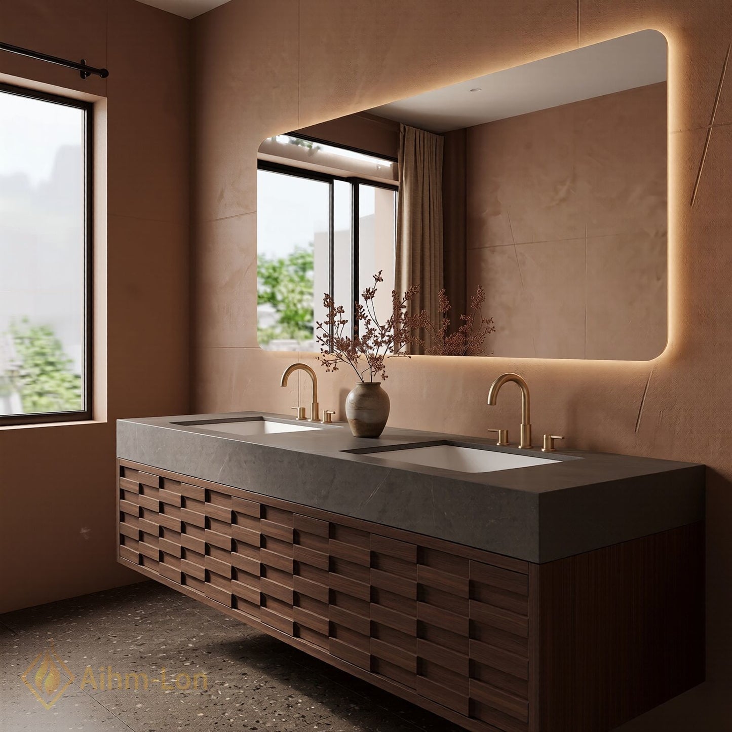60''-96'' Double Bathroom Vanity with Sink Grey Modern Stacked Drawer Panels Slate