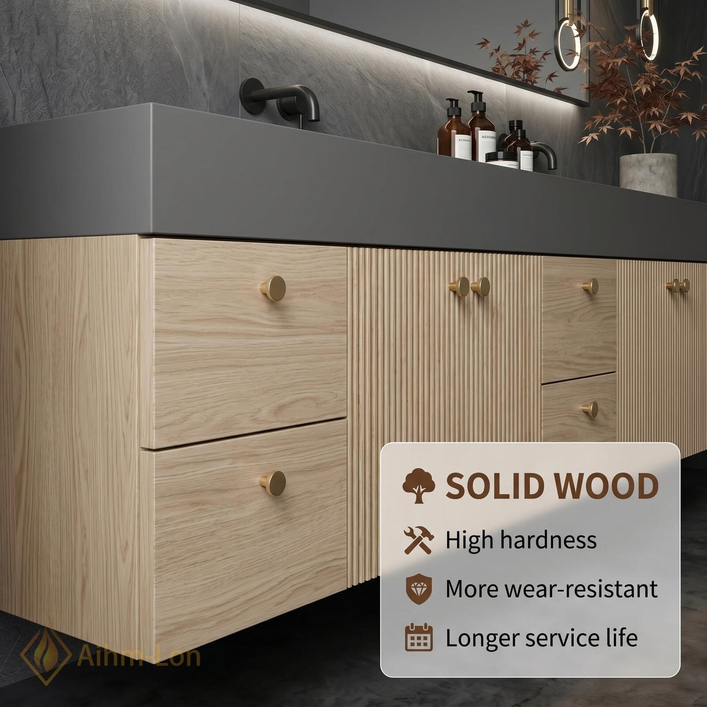 70''-96'' Double Bathroom Vanity with Sink Warm-Oak Modern Floating Slatted-Panel