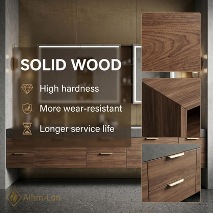 60''-96'' Double Bathroom Vanity with Sink Deep Grey Stone Wood Grain Drawers