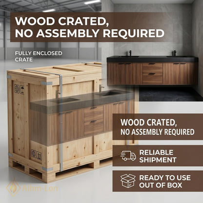 60''-96'' Double Bathroom Vanity with Sink Modern Dark Walnut Finish Slatted Center