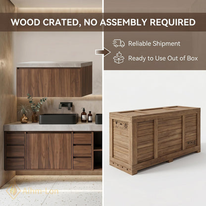 60''-96'' Double Bathroom Vanity with Sink Floating Dark Walnut Spacious Open Shelving