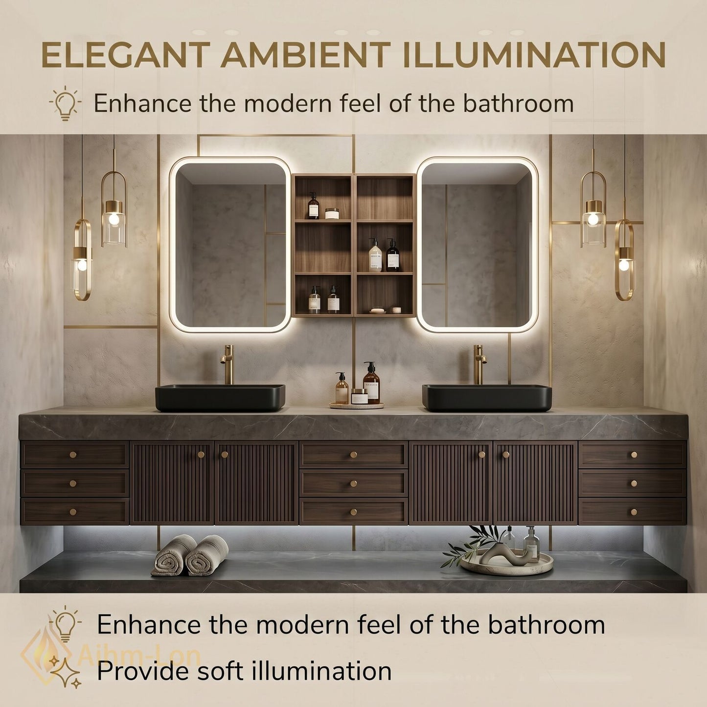 76''-96'' Double Bathroom Vanity with Sink Grey-Marble Grey Modern Slatted Vanities Top