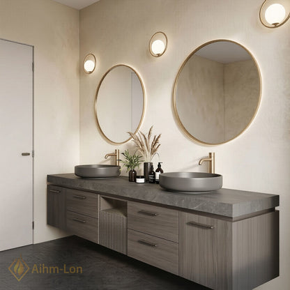76''-96'' Double Bathroom Vanity with Sink Floating Wall-Mounted Design Mounted Grey Stone