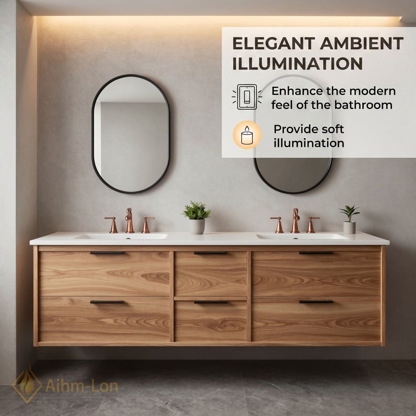 60''-96'' Modern Bathroom Vanity with Sink Oak Wood Grain Floating Drawers Countertop
