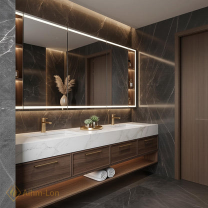 72''-96'' Double Bathroom Vanity with Sink Dark-Wood Modern Floating Drawers Storage