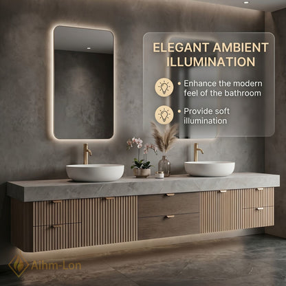 70''-96'' Double Bathroom Vanity with Sink Modern Slatted Veneer Doors Large Stone