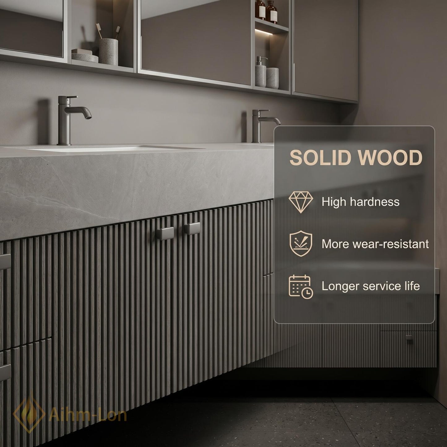 78''-96'' Bathroom Vanity with Sink Modern Floating Ribbed Matte Grey Finish Panels