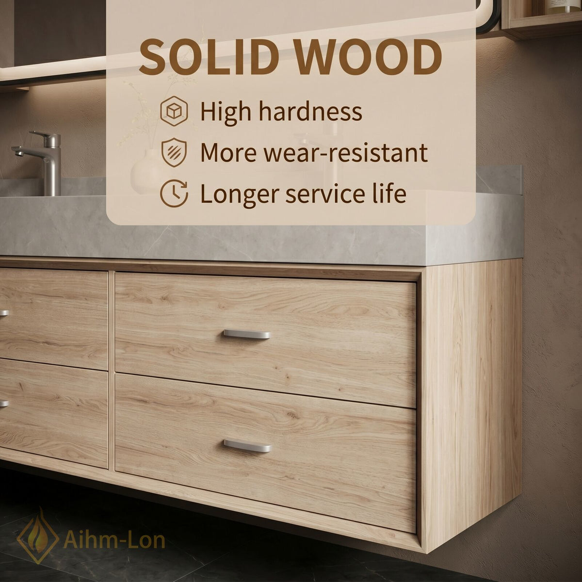 78''-96'' Double Bathroom Vanity with Sink Light Oak Finish Floating Vanity Station