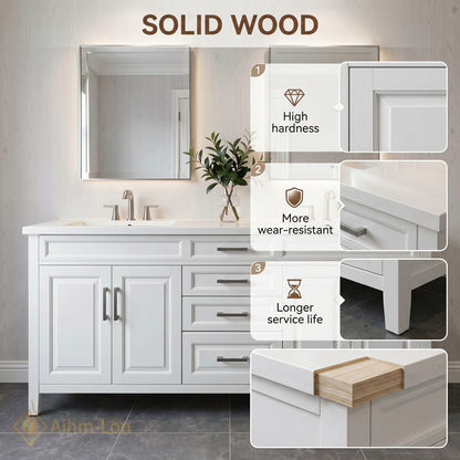 70''-96'' Refined Bathroom Vanity with Sink Crisp White Double Sink Raised Panel