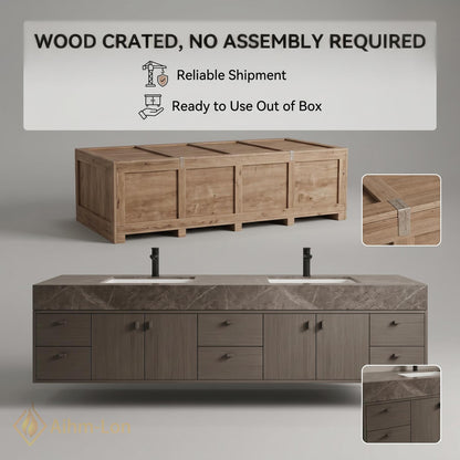76''-96'' Double Bathroom Vanity with Sink Wall-Mounted Woodgrain Finish Grain Finish Mounted