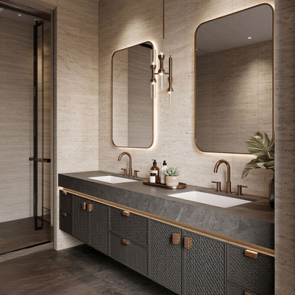 78''-96'' Modern Bathroom Vanity with Sink Dark Stone Top Storage Drawers Cabinet