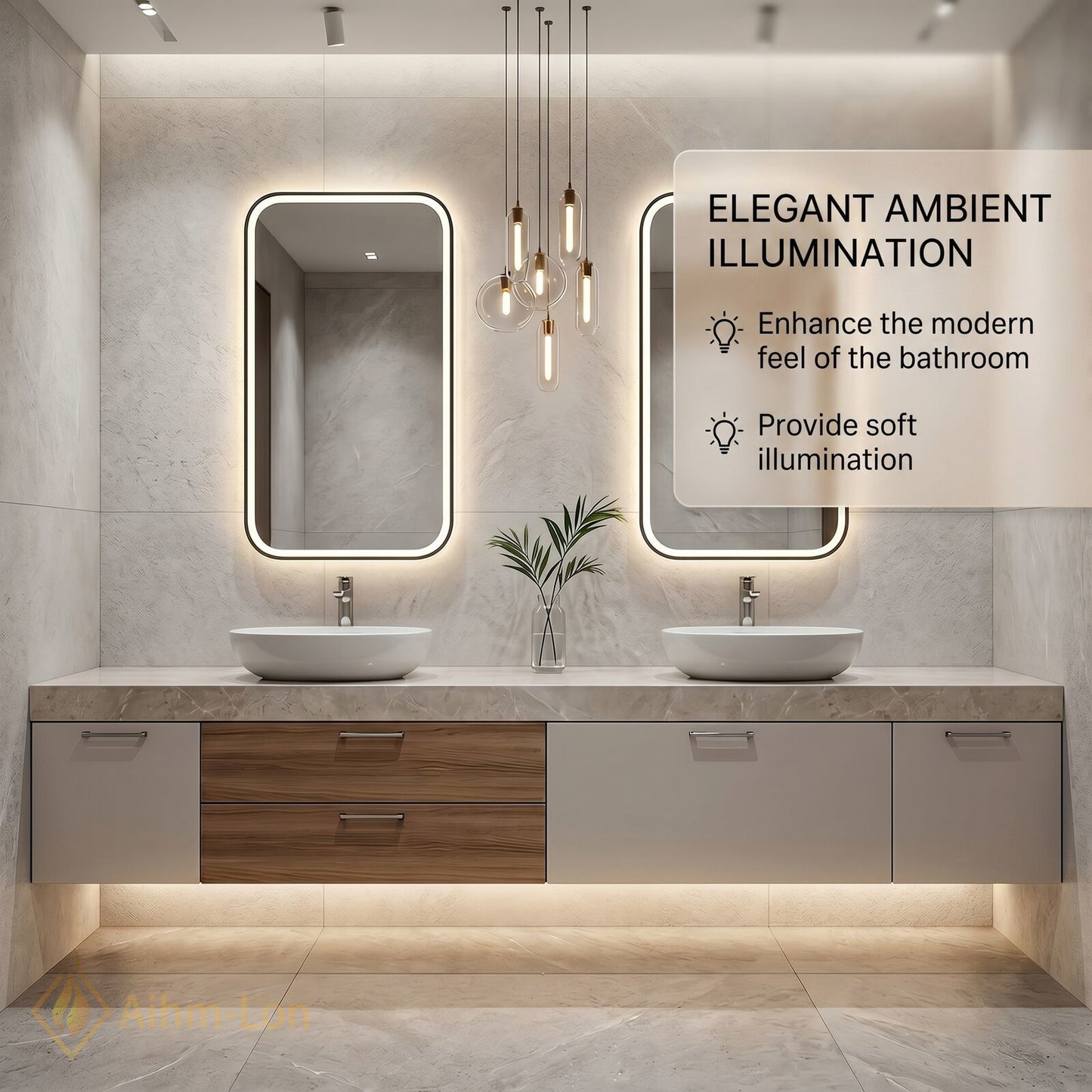 70''-96'' Double Bathroom Vanity with Sink Floating Mirror-Cabinet Design Marble Pattern Top