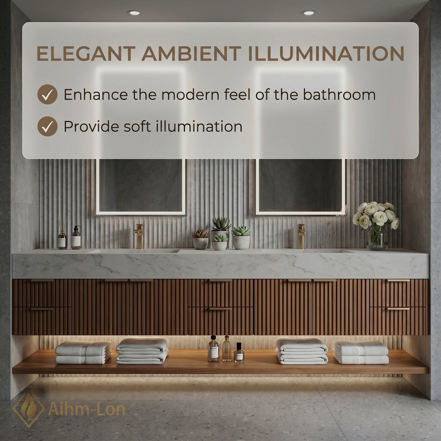 78''-96'' Double Bathroom Vanity with Sink Vertical Slatted Wood Doors Integrated Solid