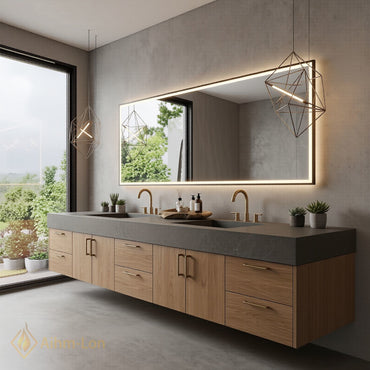 78''-96'' Double Bathroom Vanity with Sink Grey Floating Modern Design Slate Solid