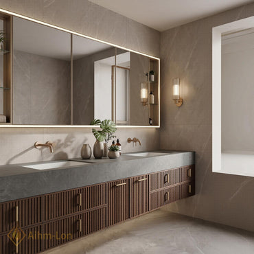 60''-96'' Double Bathroom Vanity with Sink Modern Floating Slatted Wood Panels Dark