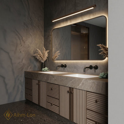 76''-96'' Double Bathroom Vanity with Sink Dark Stone Finish Slatted Panels Countertop