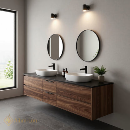 60''-96'' Floating Bathroom Vanity with Sink Double Vessel Sinks Dark Walnut Finish