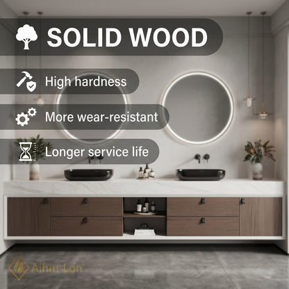60''-96'' Double Bathroom Vanity with Sink White Marble Top Open Shelving Center